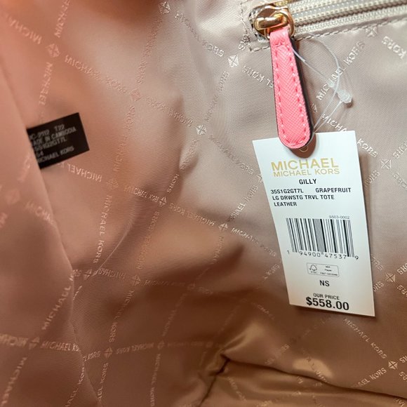 Michael Kors Gilly Large Drawstring Travel Tote Shoulder Bag Grapefruit Pink - Picture 9 of 10